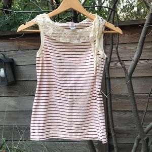 Anthropologie cotton top with lace trim